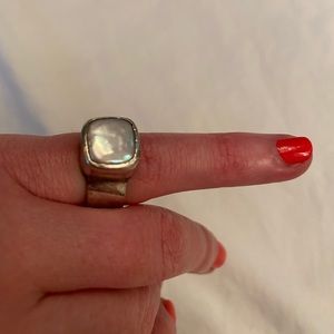 Modern silver ring with bezel set pearl